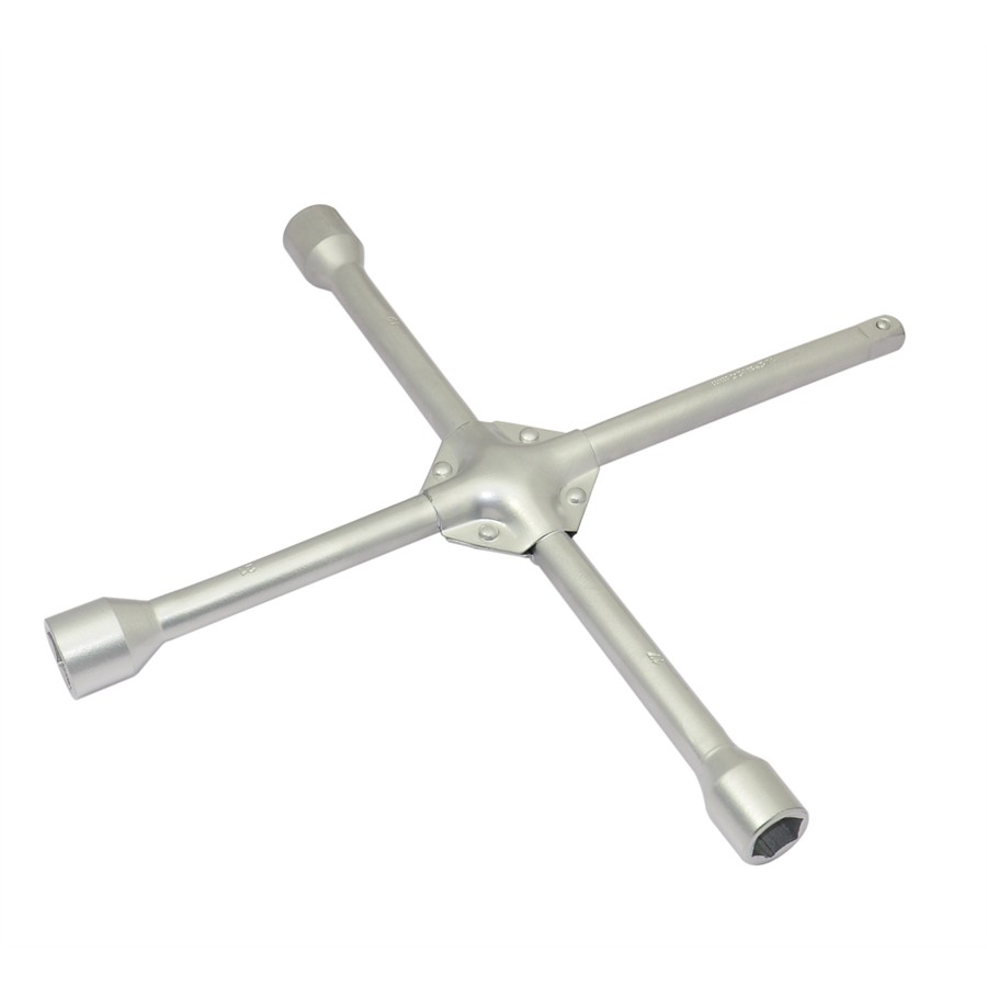 Clé en croix renforcée chromée carré 1/2'' + extrémités 6 pans 17, 19 et 21 mm NORAUTO