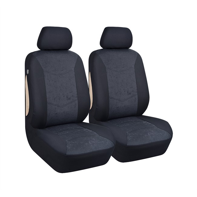 Jeu De Housses Universelles 2 Sièges Avant Voiture Fleece Noires Et Grises
