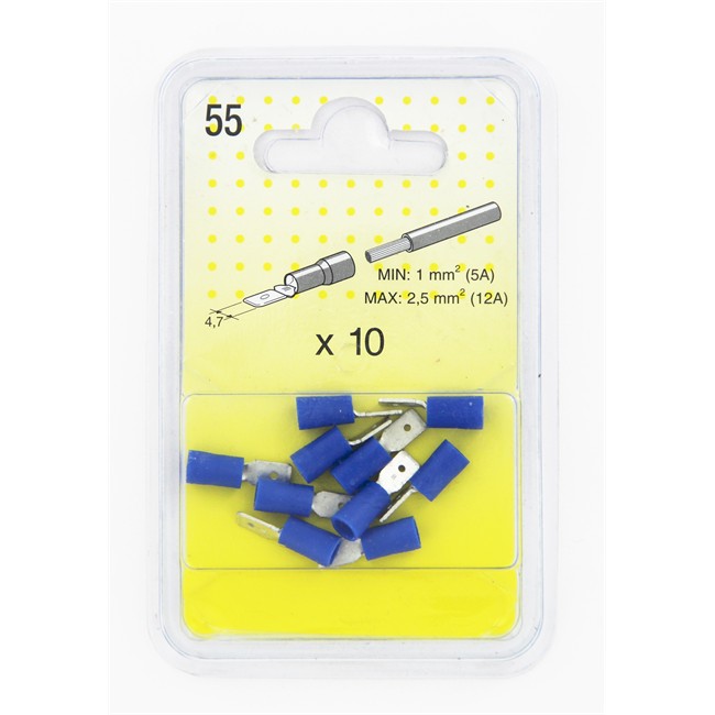 10 Cosses Plates Bleues 4,7 Mm Mâle