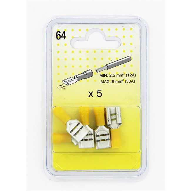 5 Cosses Plates Jaunes 9,5 Mm Femelle