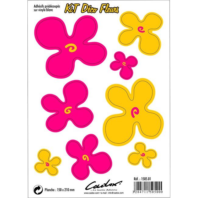 8 Stickers Autocollants Cadox Flowers Rose Et Jaune