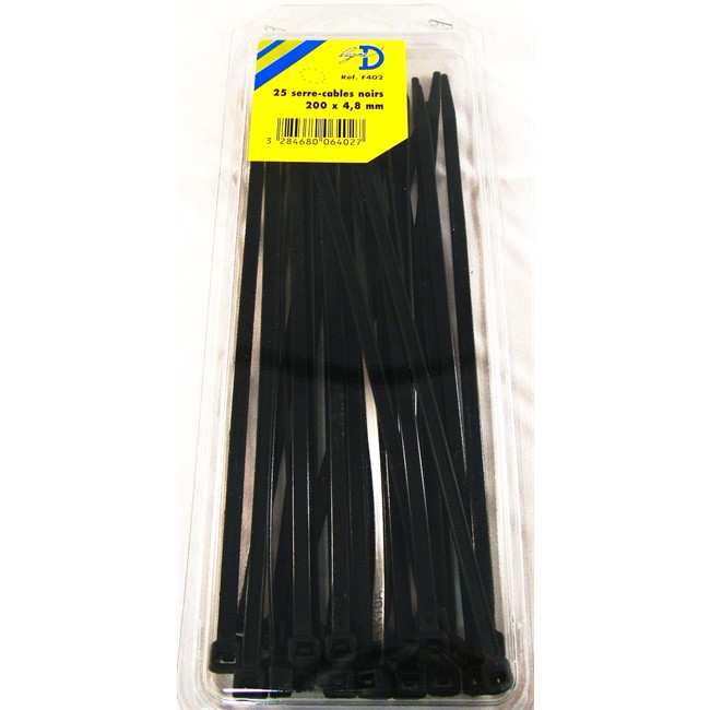 25 Serre-câbles Noir 200 X 4,8 Mm Rdi