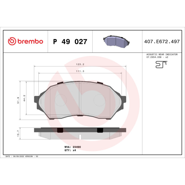 4 Plaquettes De Frein Brembo P49027