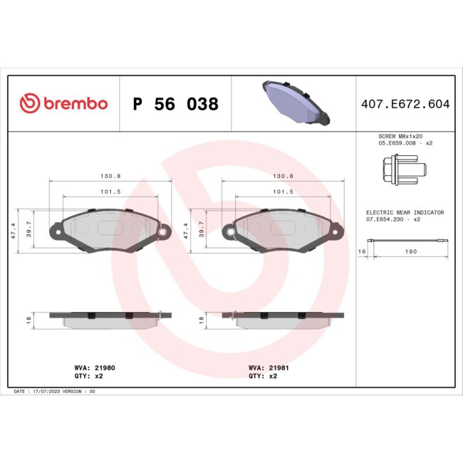 4 Plaquettes De Frein Brembo P56038