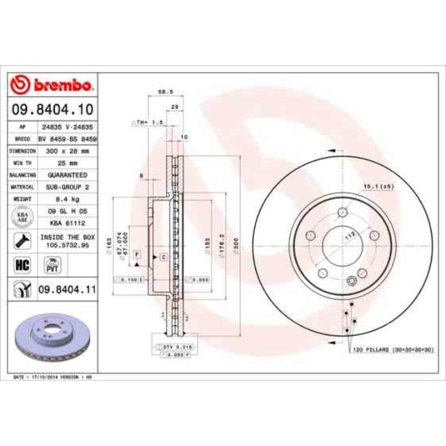 2 Disques De Frein Brembo Vernis Uv 09.8404.11