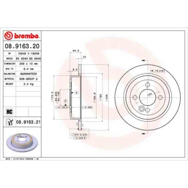 2 Disques De Frein Brembo Vernis Uv 08.9163.21
