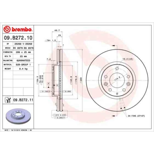 2 Disques De Frein Brembo 09.b272.10