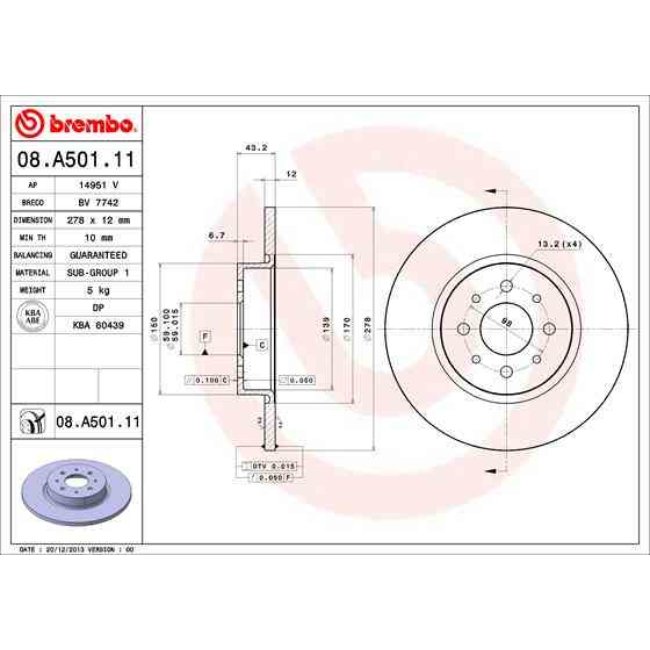 2 Disques De Frein Brembo Vernis Uv 08.a501.11