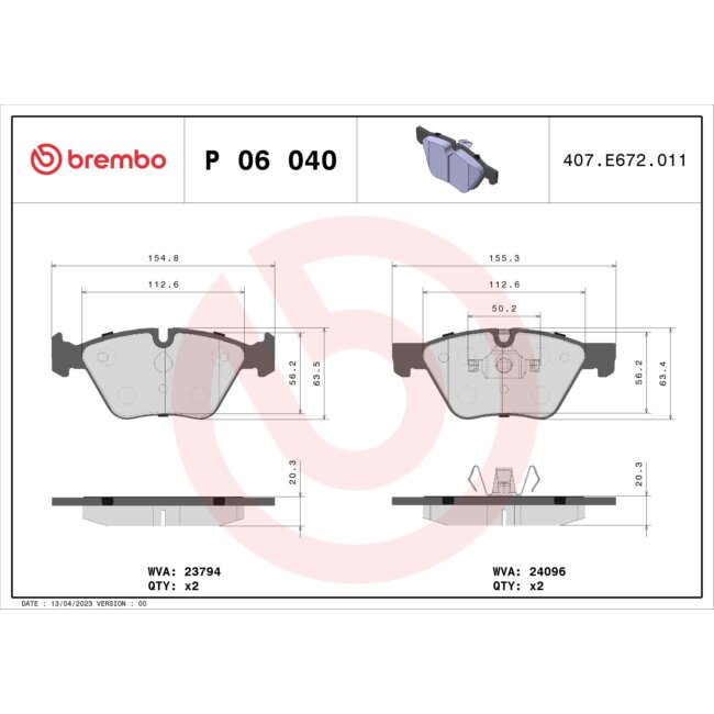 4 Plaquettes De Frein Brembo P06040