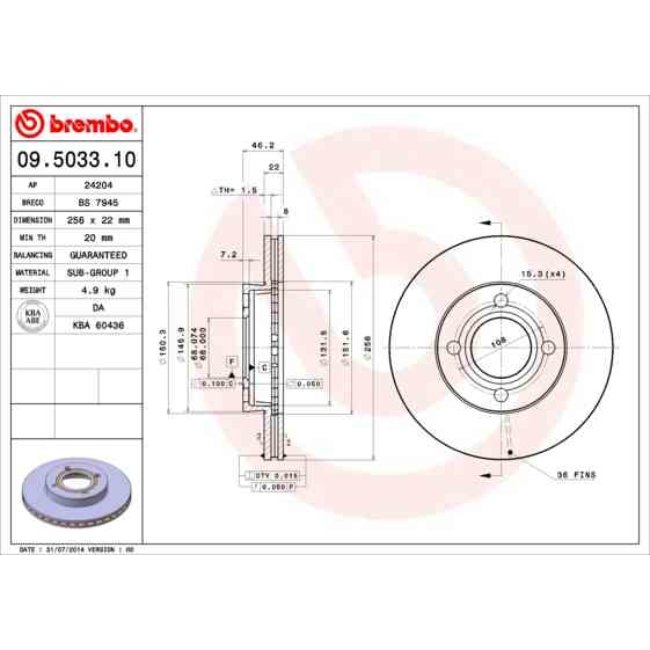 2 Disques De Frein Brembo 09.5033.10