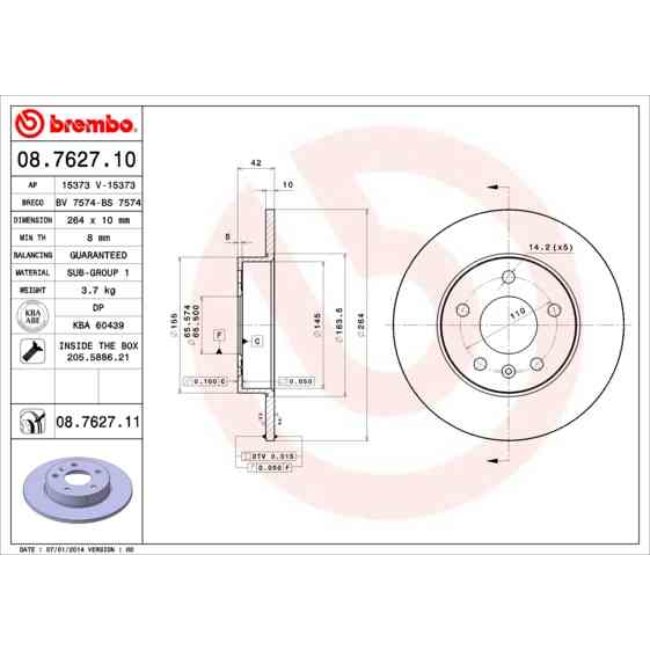 2 Disques De Frein Brembo Vernis Uv 08.7627.11