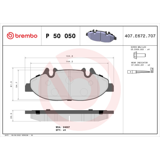 4 Plaquettes De Frein Brembo P50050
