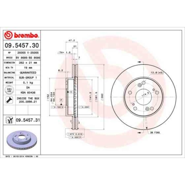 2 Disques De Frein Brembo Vernis Uv 09.5457.31
