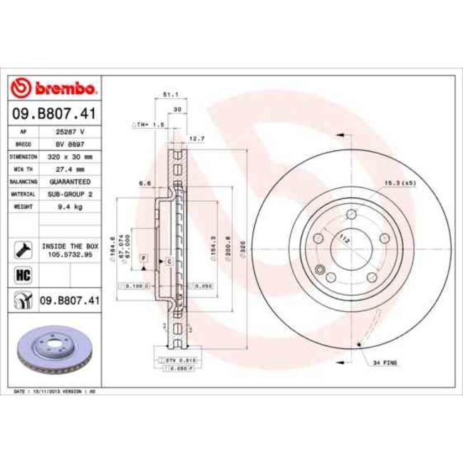 1 Disque De Frein Brembo Vernis Uv 09.b807.41