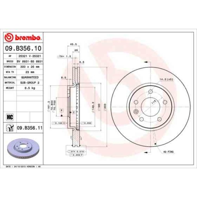 1 Disque De Frein Brembo 09.b356.11