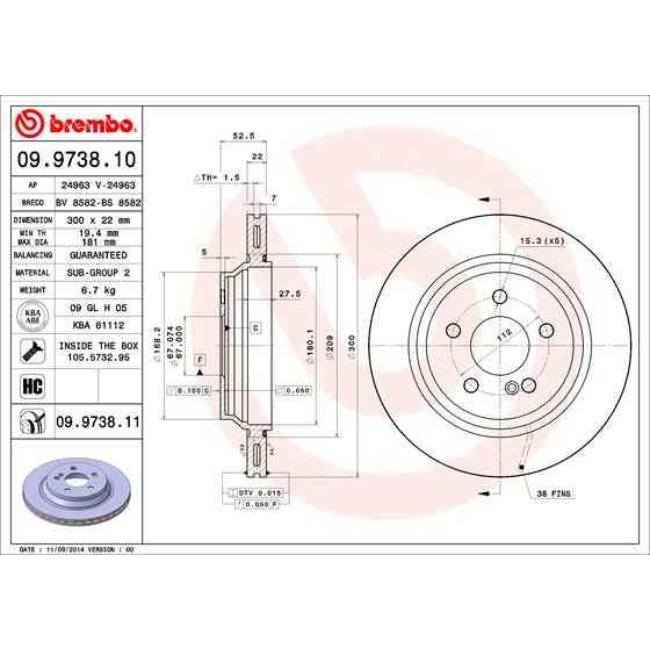 2 Disques De Frein Brembo Vernis Uv 09.9738.11