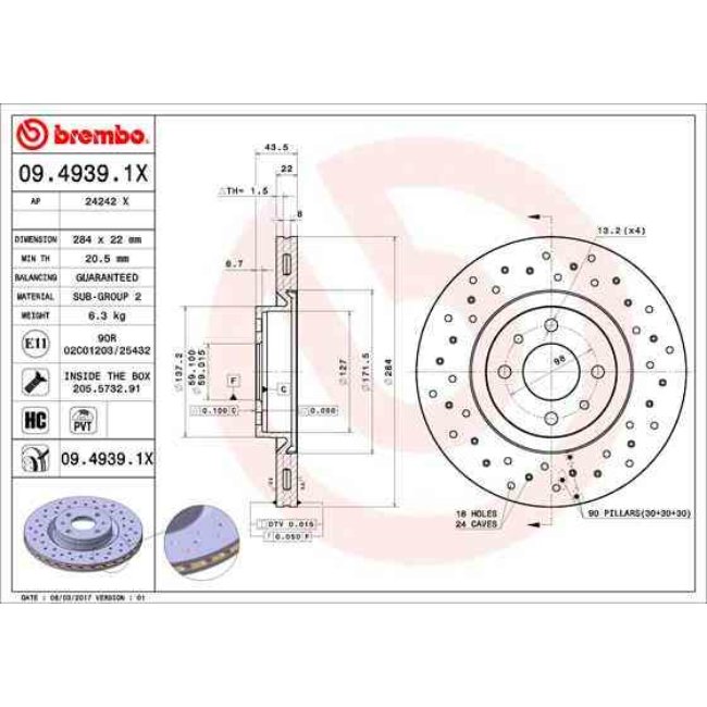 2 Disques De Frein Brembo Xtra Vernis Uv 09.4939.1x