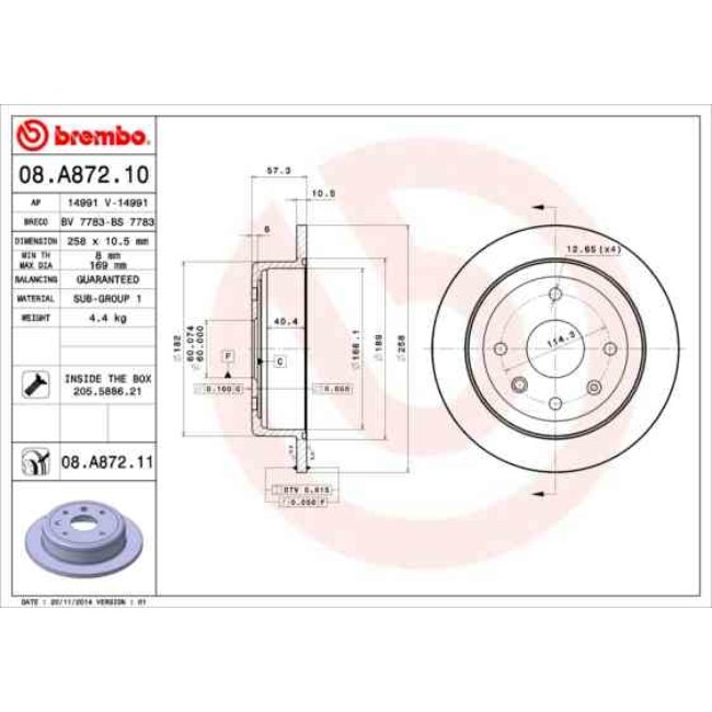 2 Disques De Frein Brembo Vernis Uv 08.a872.11