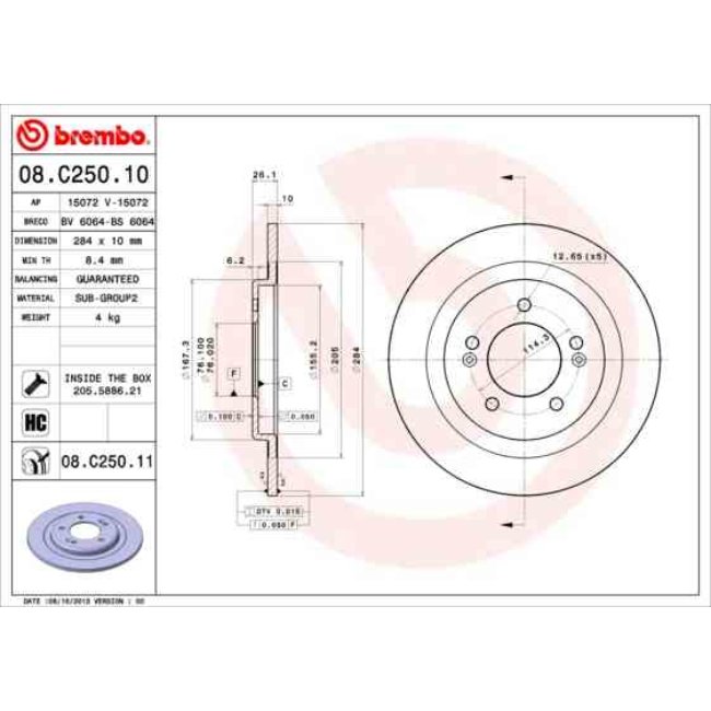 2 Disques De Frein Brembo Vernis Uv 08.c250.11