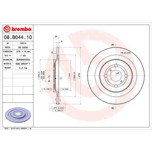 2 Disques De Frein Brembo 08.b044.10