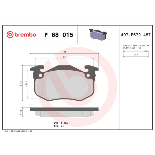 4 Plaquettes De Frein Brembo P68015