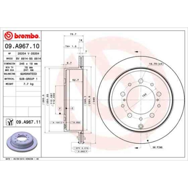 1 Disque De Frein Brembo Vernis Uv 09.a967.11