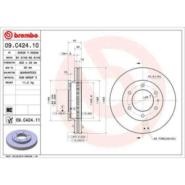 1 Disque De Frein Brembo Vernis Uv 09.c424.11