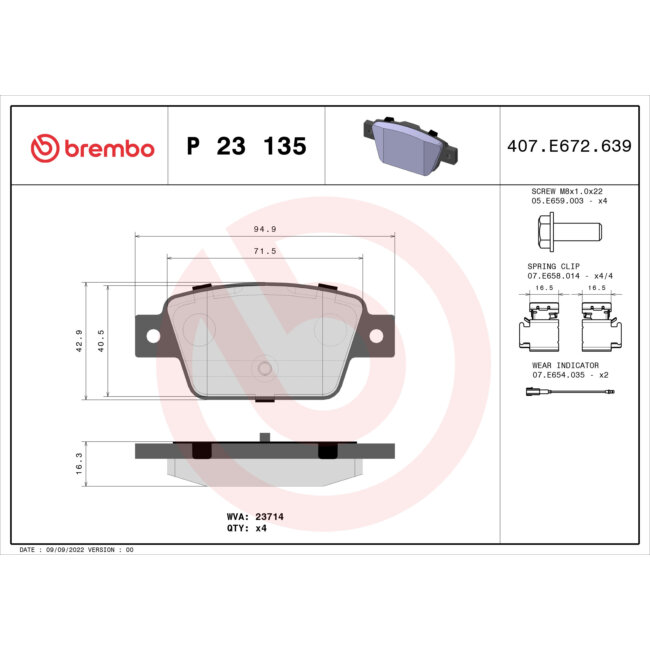 4 Plaquettes De Frein Brembo P23135