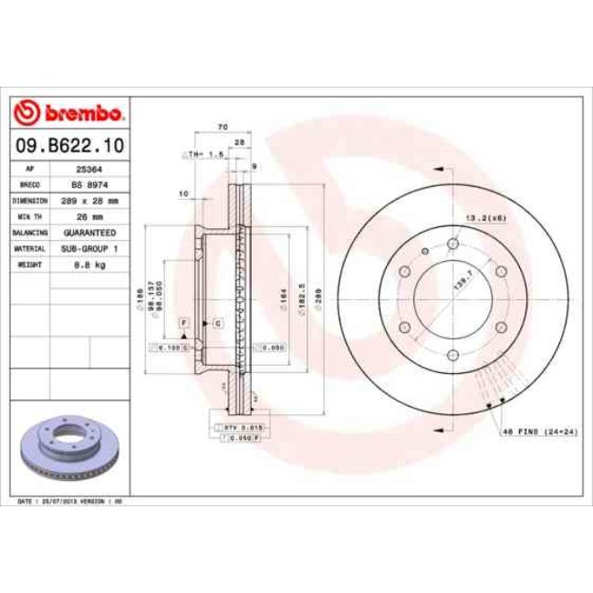 1 Disque De Frein Brembo 09.b622.10
