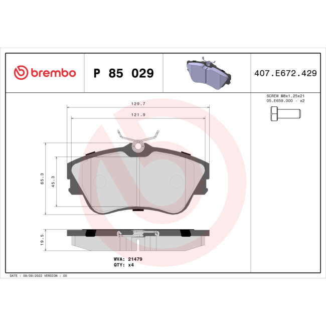 4 Plaquettes De Frein Brembo P85029