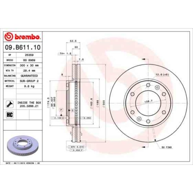 1 Disque De Frein Brembo 09.b611.10