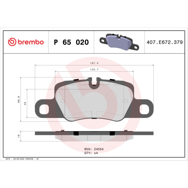 4 Plaquettes De Frein Brembo P65020