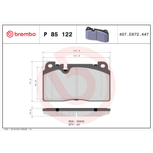 4 Plaquettes De Frein Brembo P85122