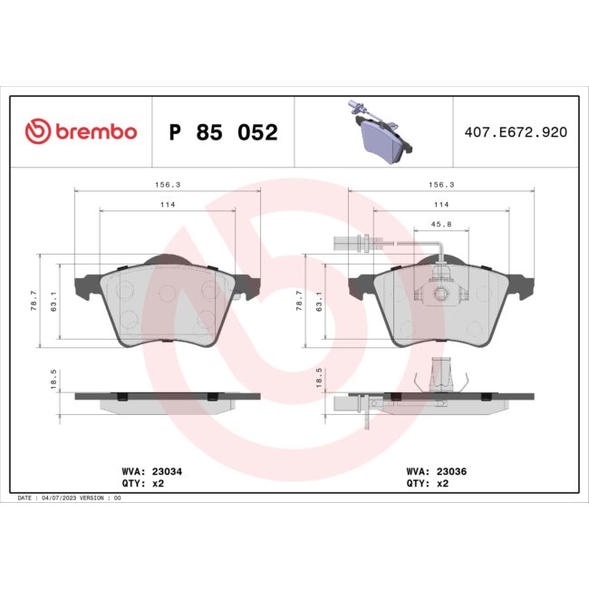 4 Plaquettes De Frein Brembo P85052