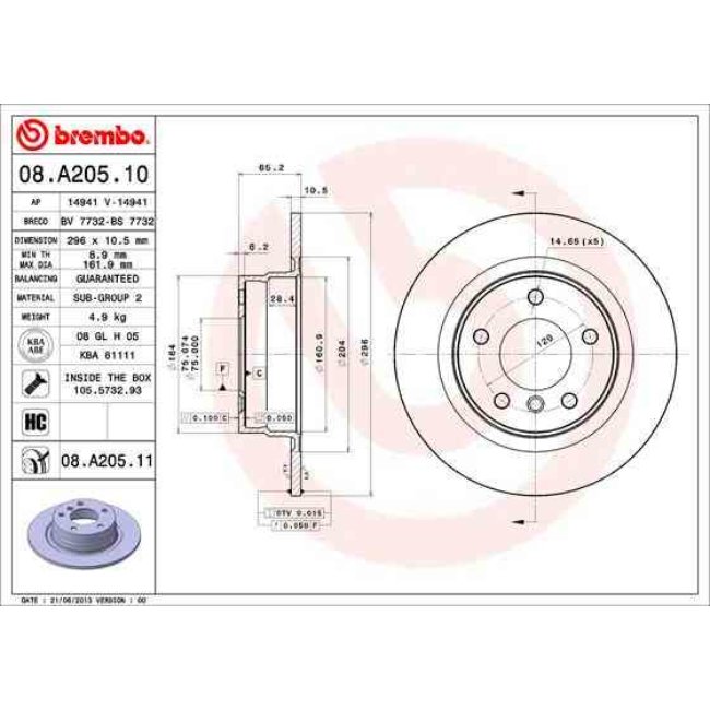 2 Disques De Frein Brembo Vernis Uv 08.a205.11