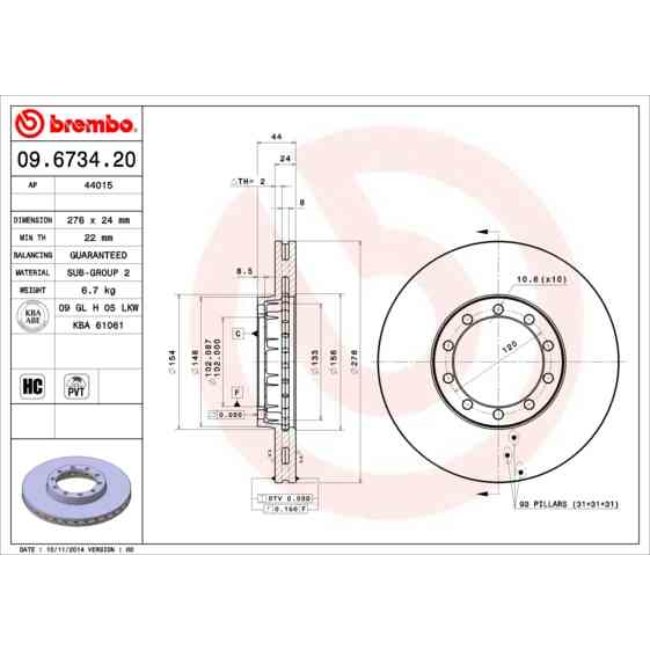 2 Disques De Frein Brembo 09.6734.20