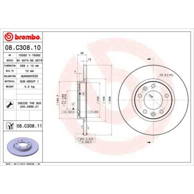 2 Disques De Frein Brembo Vernis Uv 08.c308.11