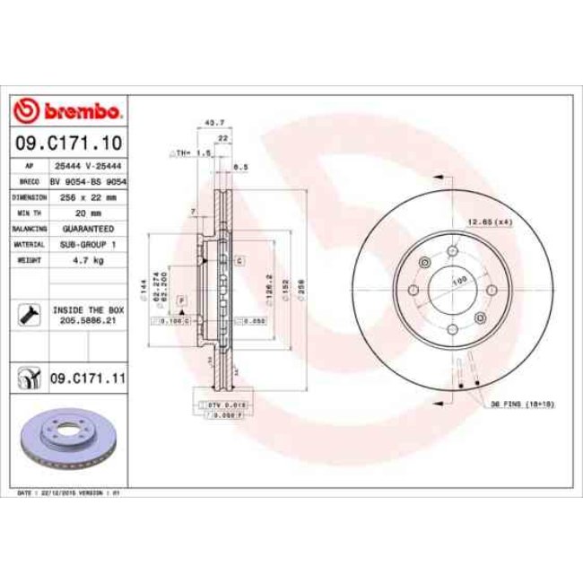 2 Disques De Frein Brembo Vernis Uv 09.c171.11