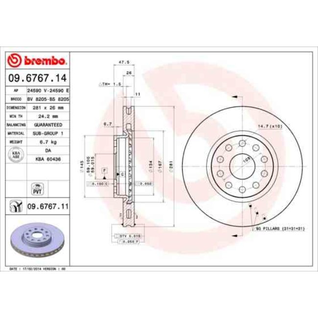 2 Disques De Frein Brembo Vernis Uv 09.6767.11