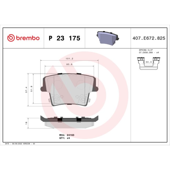 4 Plaquettes De Frein Brembo P 23 175