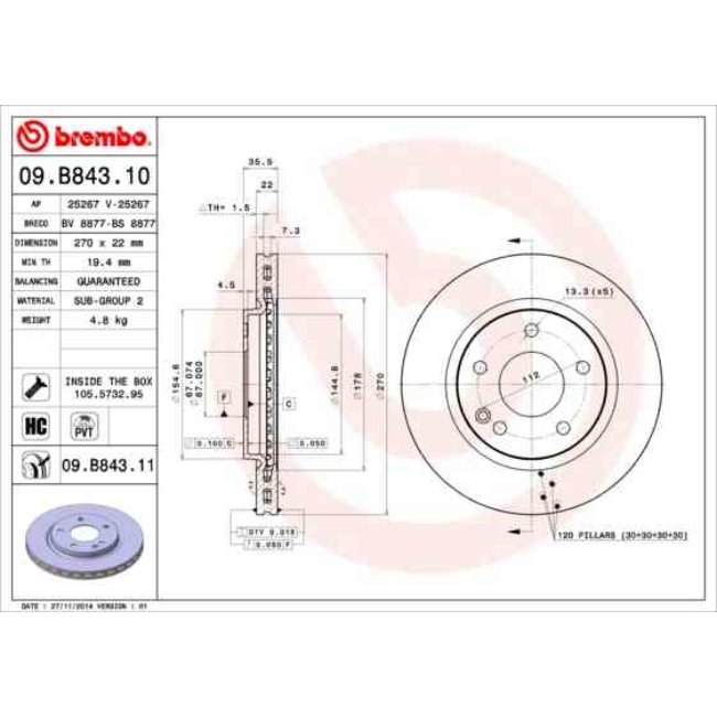 2 Disques De Frein Brembo Vernis Uv 09.b843.11