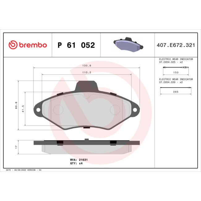 4 Plaquettes De Frein Brembo P61052