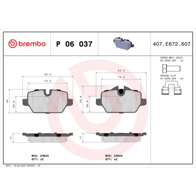 4 Plaquettes De Frein Brembo P06037