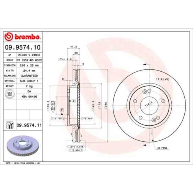 2 Disques De Frein Brembo Vernis Uv 09.9574.11