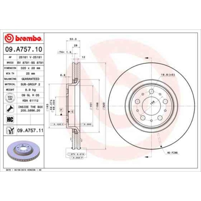 2 Disques De Frein Brembo Vernis Uv 09.a757.11