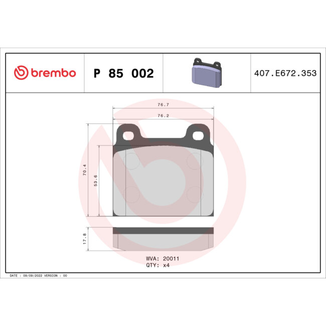 4 Plaquettes De Frein Brembo P85002