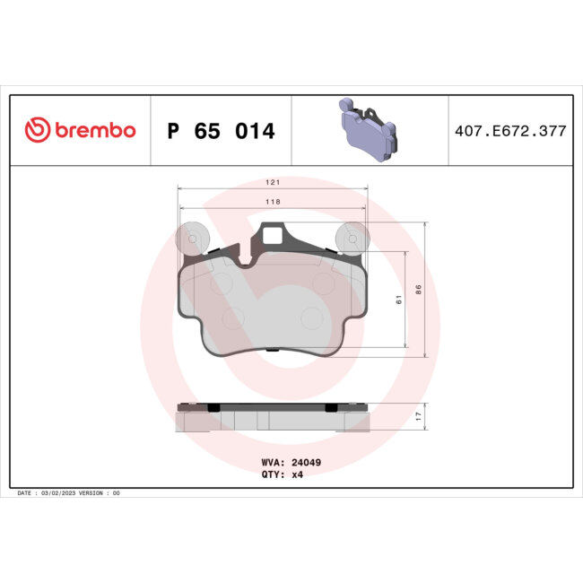 4 Plaquettes De Frein Brembo P65014