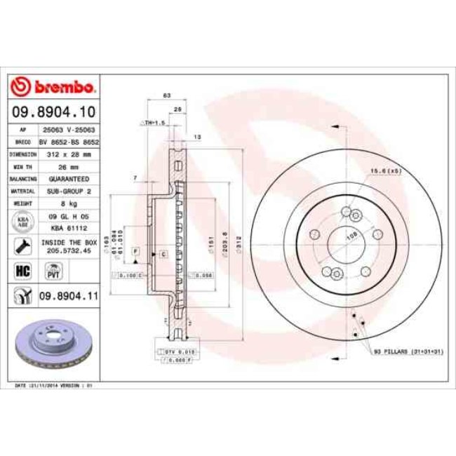 2 Disques De Frein Brembo Vernis Uv 09.8904.11