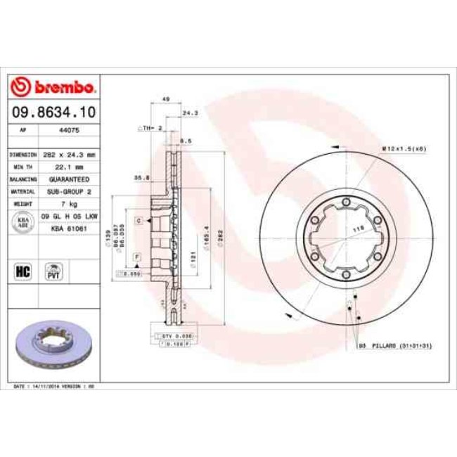 2 Disques De Frein Brembo 09.8634.10