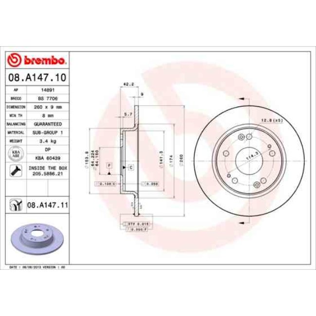 2 Disques De Frein Brembo Vernis Uv 08.a147.11